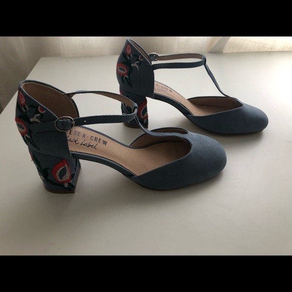 Anthropologie Shoes - Light Blue Embroidered Heels by Chelsea Crew